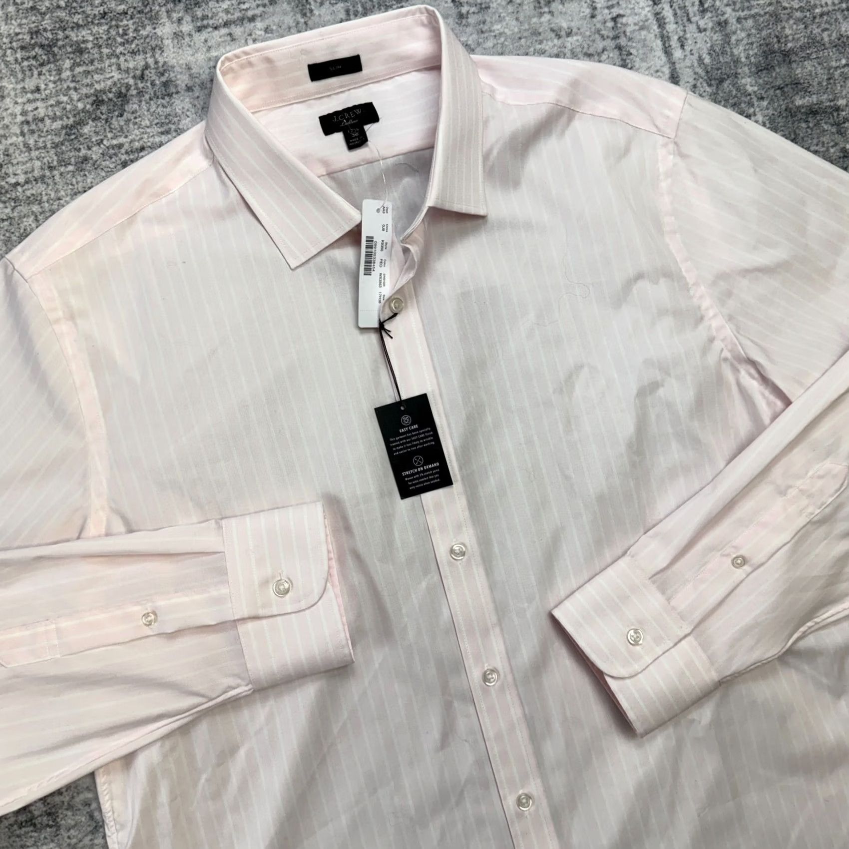 J.Crew VINTAGE J Crew Dress Shirt Mens 17.5 Slim Pink Striped Ludlow Button Up Stretch NEW Size 48R - 2 Thumbnail