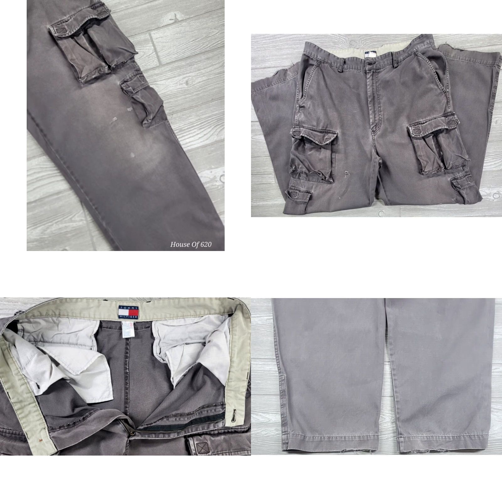 Tommy Hilfiger VINTAGE Tommy Hilfiger Gray Cargo Pants 36x31 Chino Baggy Workwear Jeans - Mens Size US 36 / EU 52 - 8 Thumbnail