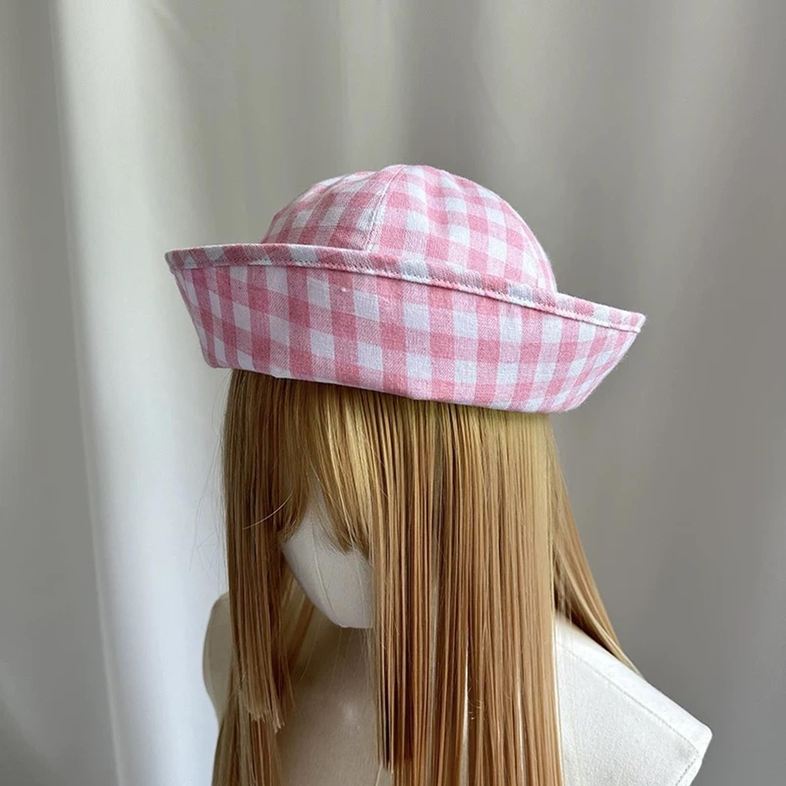 Japanese Brand Retro Pink Plaid Beret Sailor Hat Y2K French Girl Aesthetic Size ONE SIZE - 2 Thumbnail