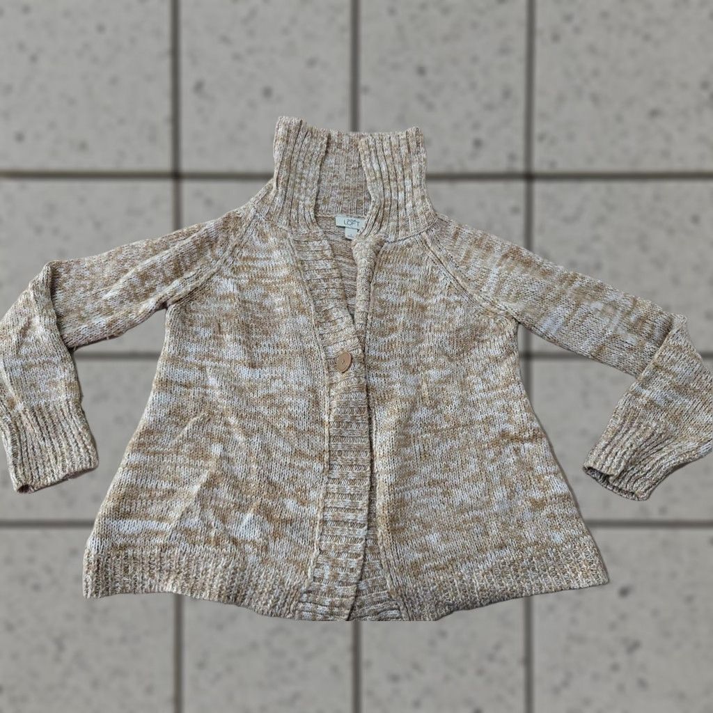 Ann Taylor Womens Ann Taylor Cardigan Sweater Jacket L Beige Cotton Women/Adult Large Cardigan Size L / US 10 / IT 46 - 1 Thumbnail