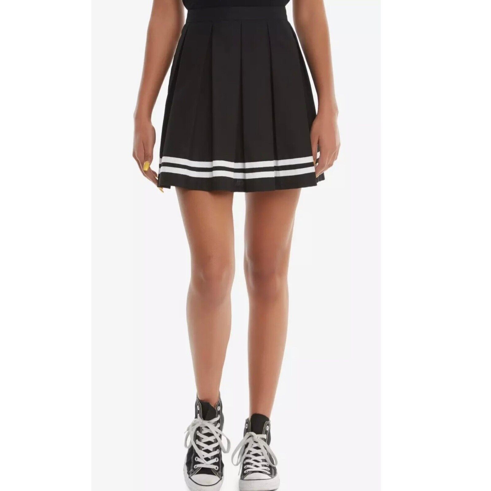 Hot Topic Hot Topic | Black w/ White Stripes Mini Cheer Skirt | Size M Size 28" / US 6 / IT 42 - 1 Thumbnail
