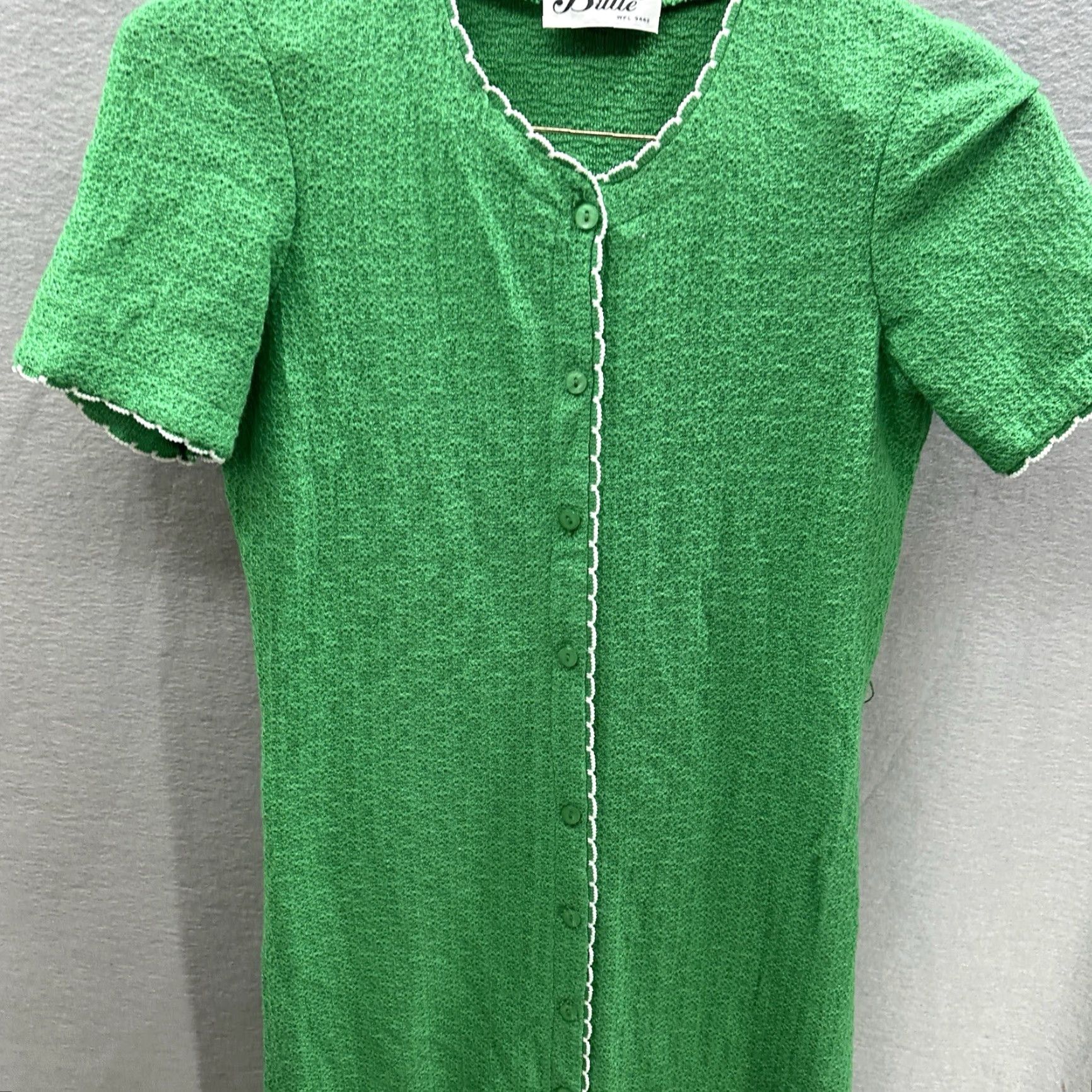 Vintage VINTAGE Butte Knit Dress Womens Medium Green A-Line Collared Short Sleeve Midi Belted 60s 70s Bohemian Size M / US 6-8 / IT 42-44 - 3 Thumbnail