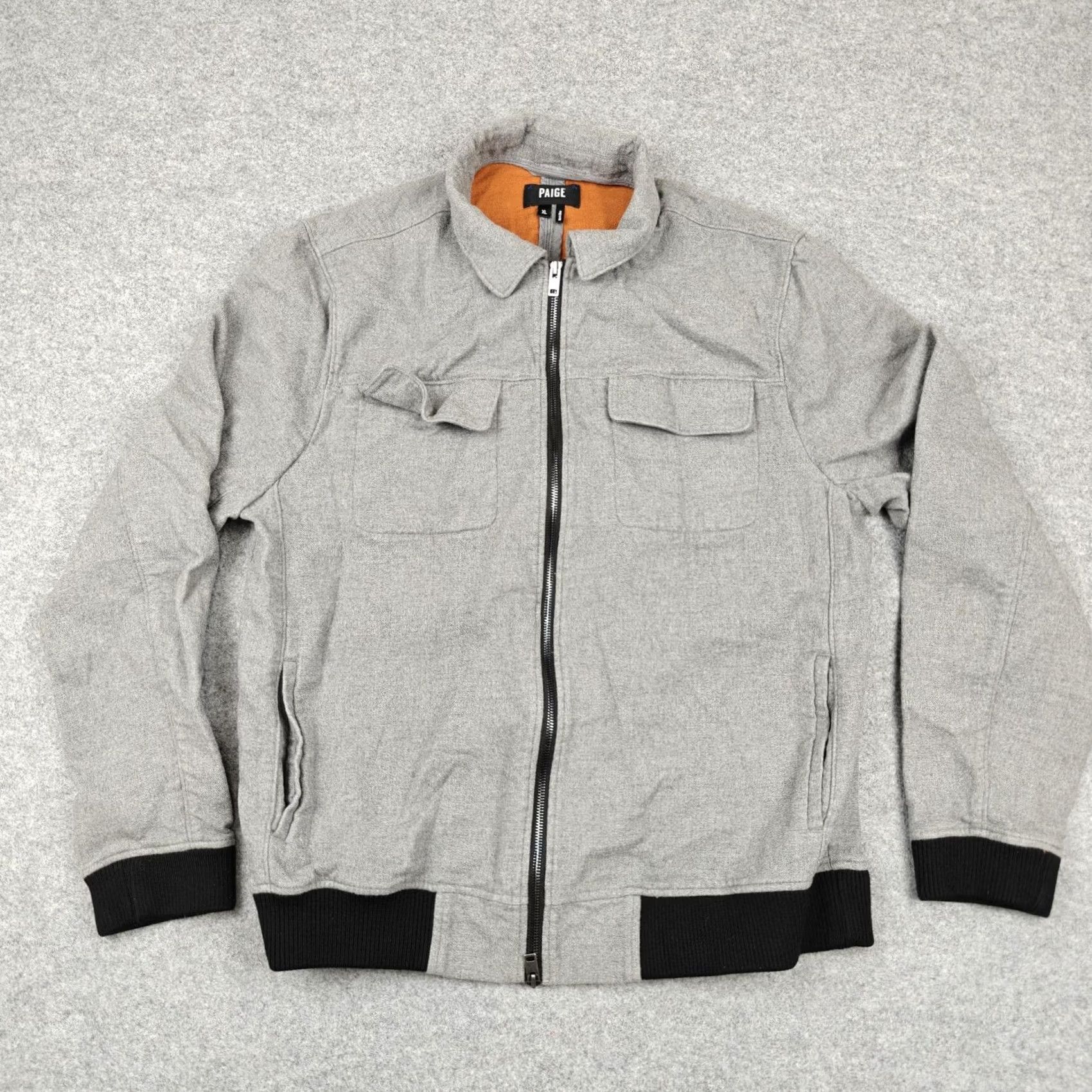 Paige Paige Jacket Mens XL Gray Cotton Flannel Bomber Full Zip Lined Pockets Size US XL / EU 56 / 4 - 2 Thumbnail
