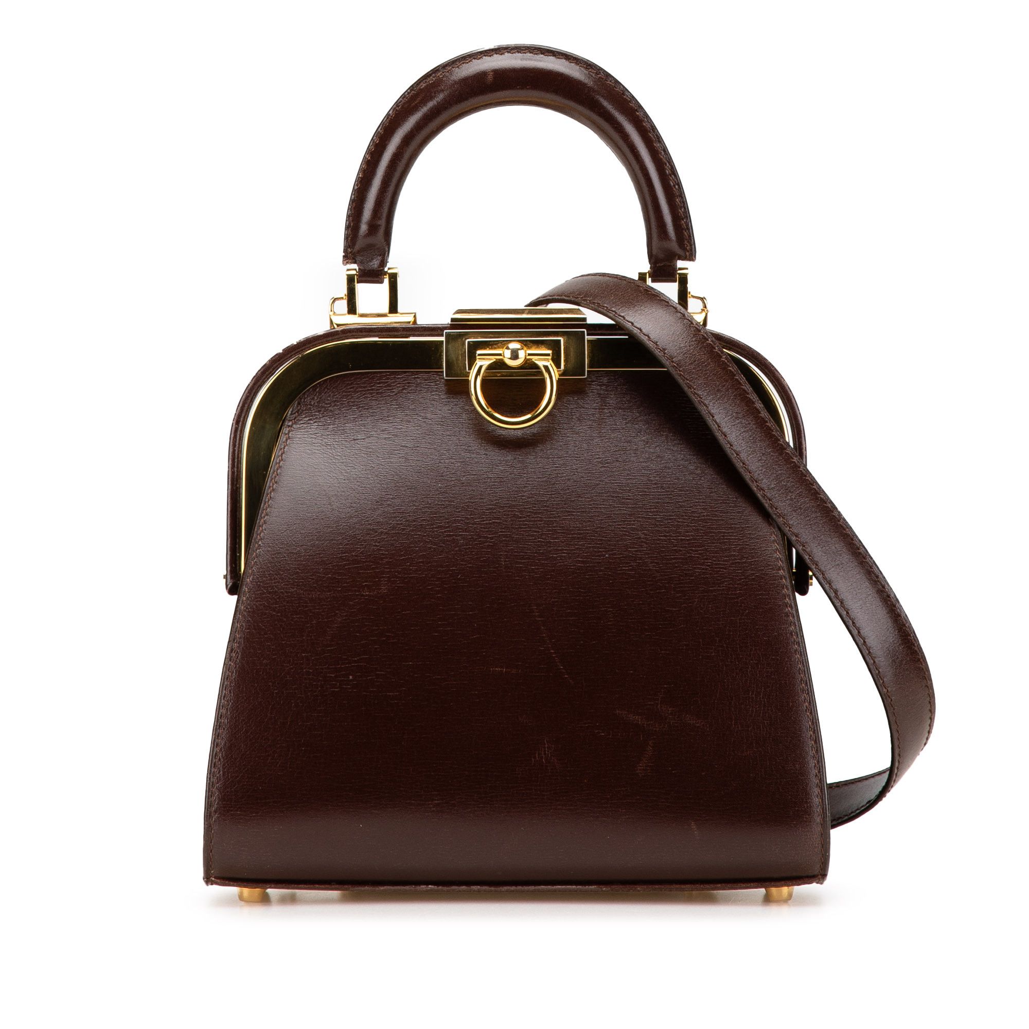 Dior Leather Fermoir Top Handle Bag in Brown, Women's