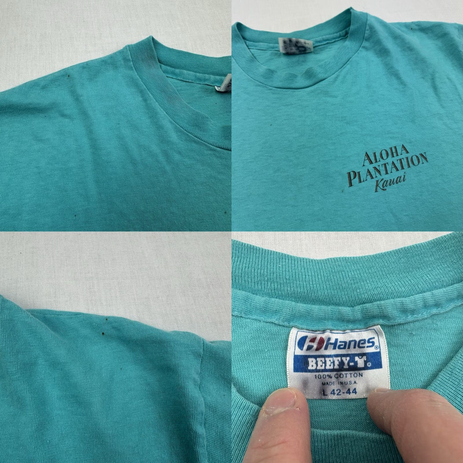 Hanes VINTAGE Hanes T-Shirt Island Nature 90s Kauai Hawaii Blue Adult Large Mens Short Sleeve Crew Neck Shirt 1990s 90s theme Size US L / EU 52-54 / 3 - 8 Thumbnail