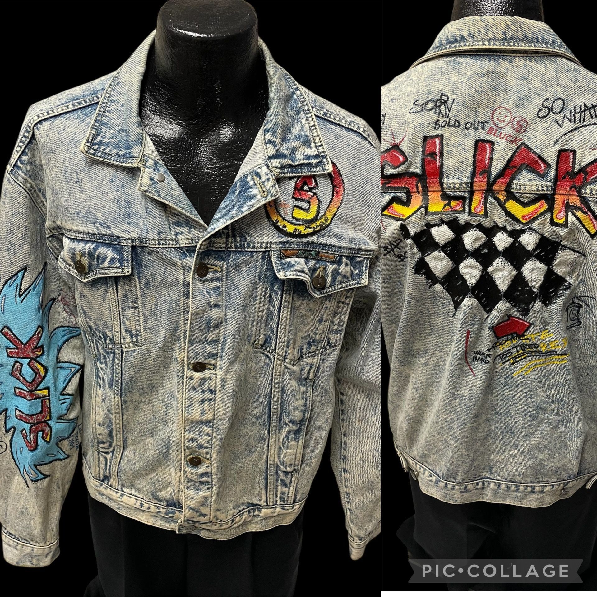 Slick Vtg Slick Bad Boy ACID WASH Blue Jean PUNK ROCKER Jacket Size US XL / EU 56 / 4 - 1 Thumbnail
