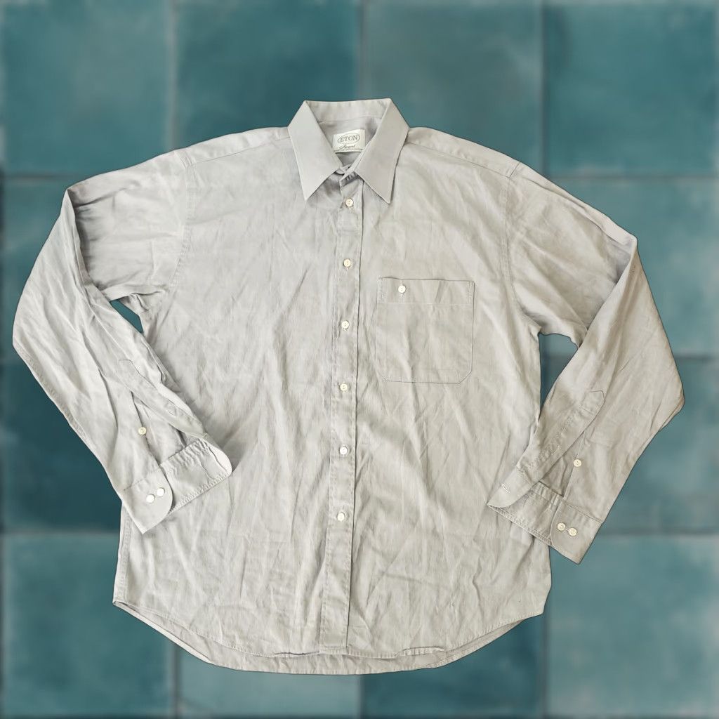 Eton ETON Royal Twisted Super Cotton Dress Shirt Mens 40 L Gray Long Sleeve Size 40R - 1 Thumbnail