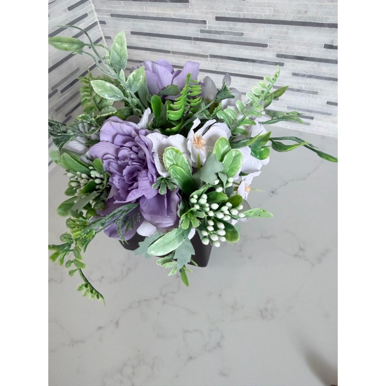 Other Artificial Lavender Peony Tabletop Arrangement in Black Vase Size ONE SIZE - 4 Thumbnail