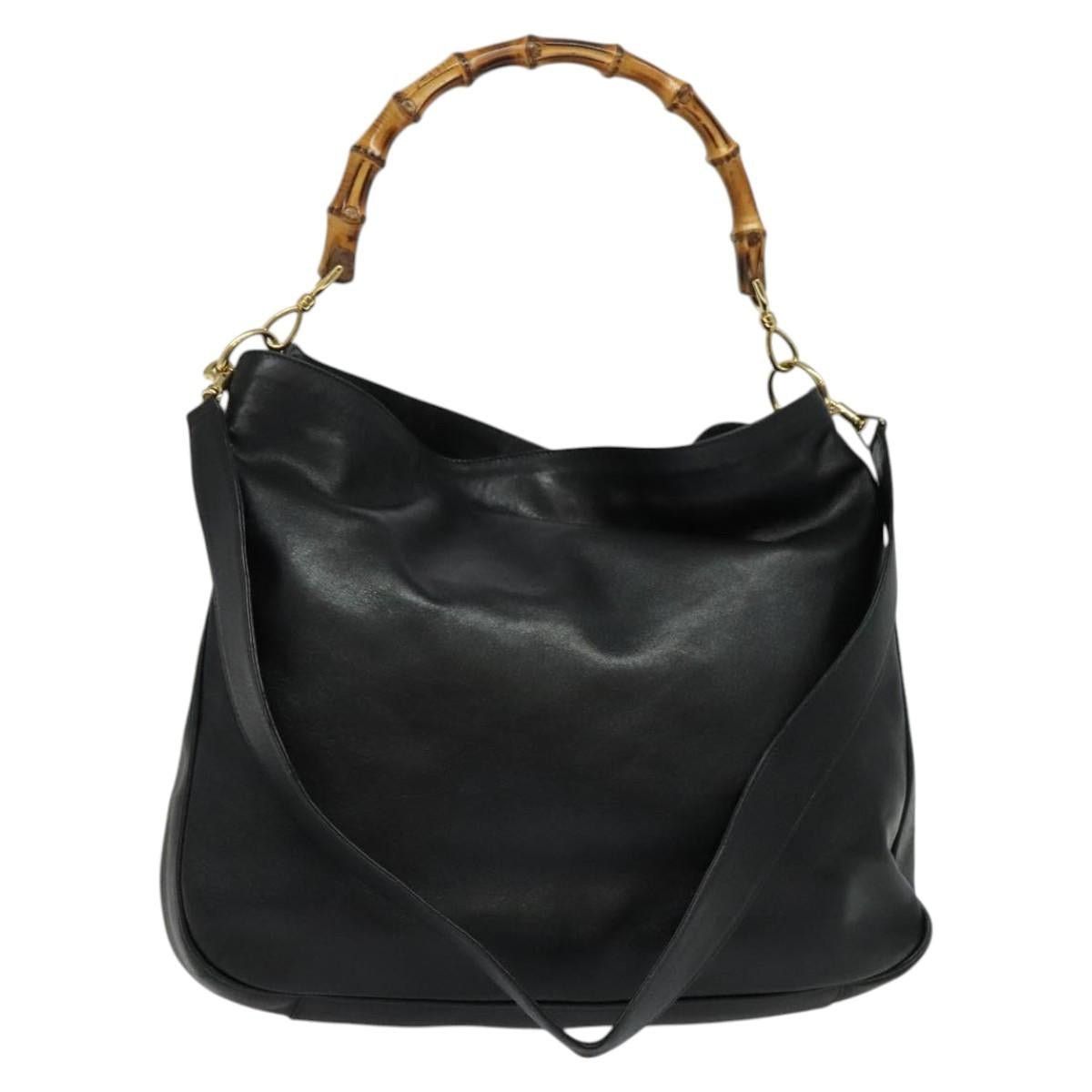Gucci GUCCI Bamboo Handbag Leather Black Gold 001 2123 001 2123 Size ONE SIZE - 1 Thumbnail