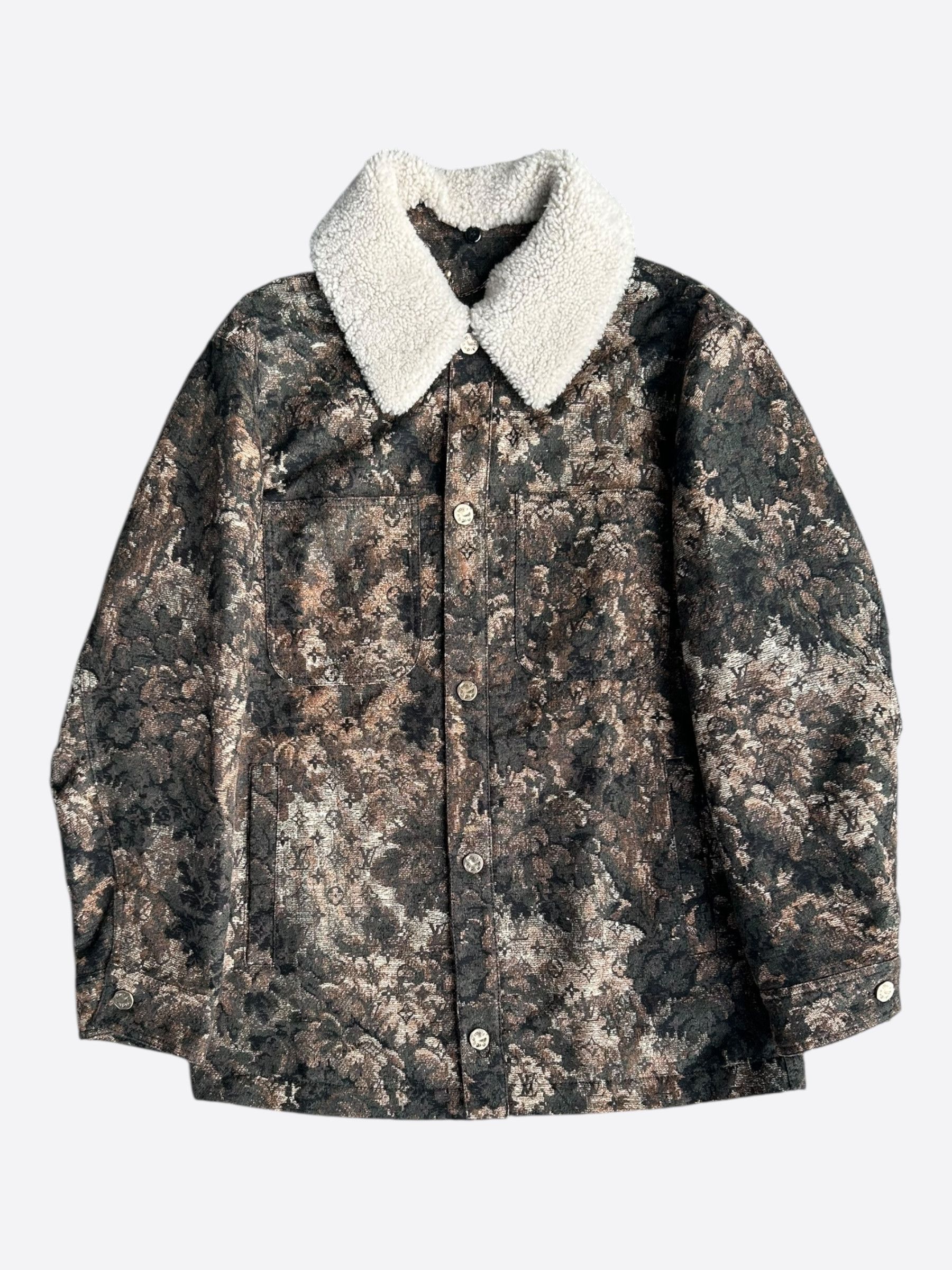 Louis Vuitton Louis Vuitton Brown Tapestry Monogram Shearling Jacket Size US M / EU 48-50 / 2 - 1 Thumbnail