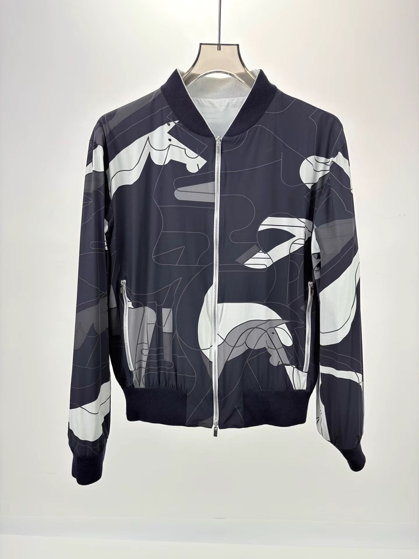 Hermes Gray Abstract Pattern Bomber Jacket Size M Size US M / EU 48-50 / 2 - 1 Thumbnail