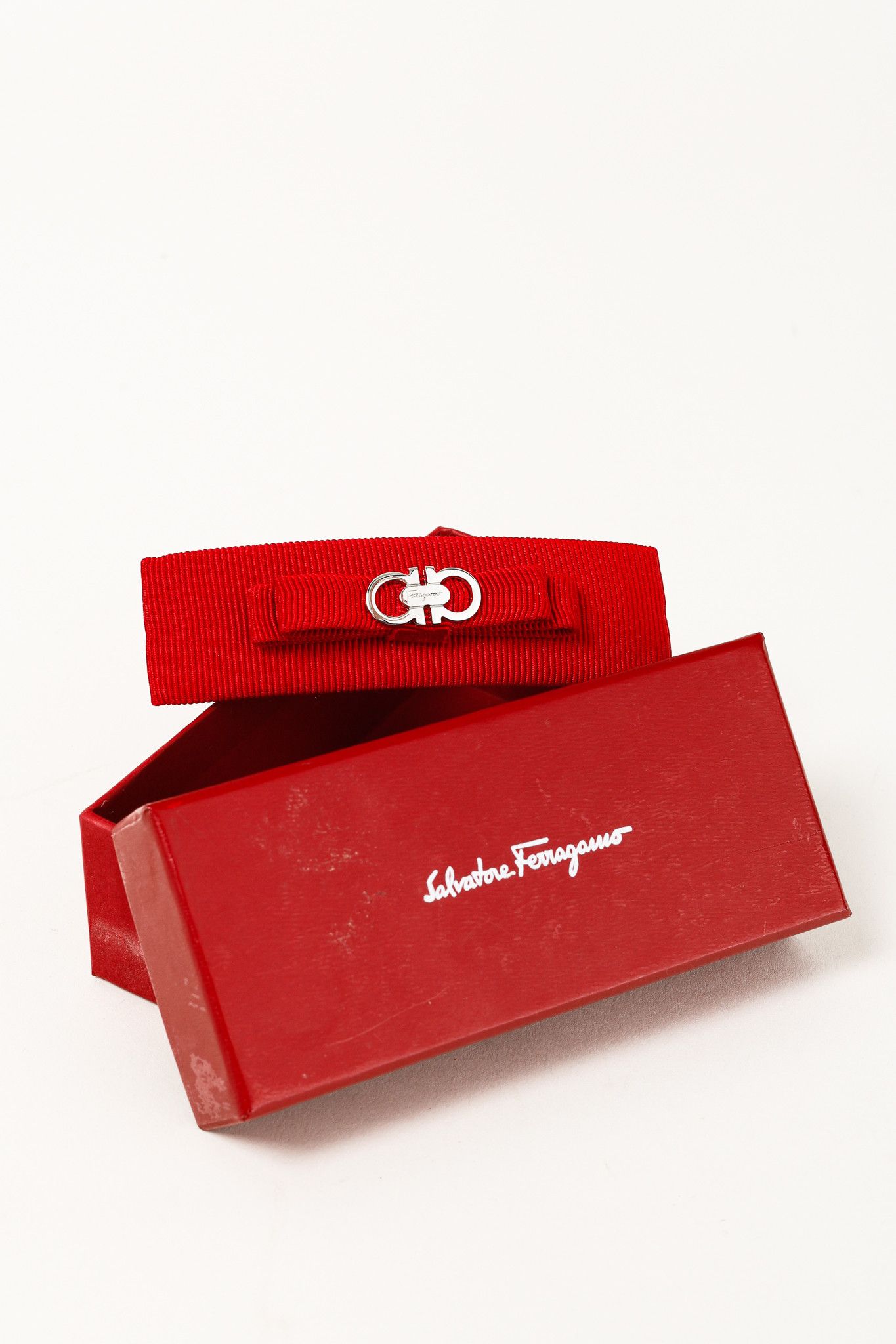Salvatore Ferragamo Salvatore Ferragamo Red-Grosgrain Silver-Tone Bow Barrette Size ONE SIZE - 1 Thumbnail