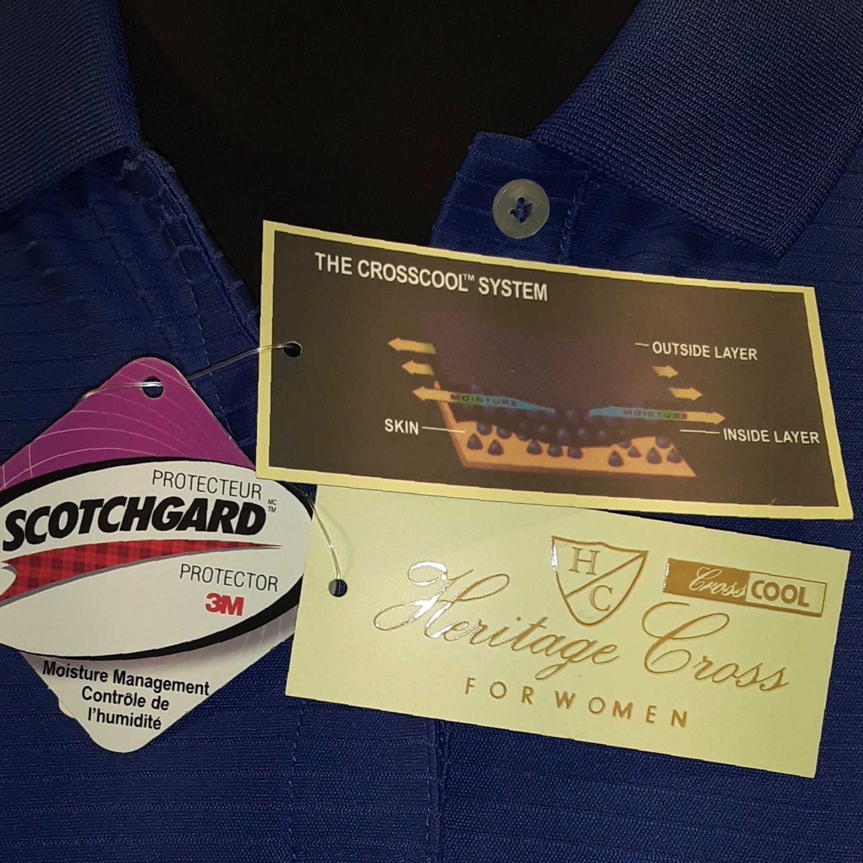 Vintage Heritage Cross DRY System SCOTCHGARD 18x26 d9 Golf Shirt Polo SM. Blue NWT Adults Mens Short Sleeve 2010-2019 Size US S / EU 44-46 / 1 - 2 Thumbnail
