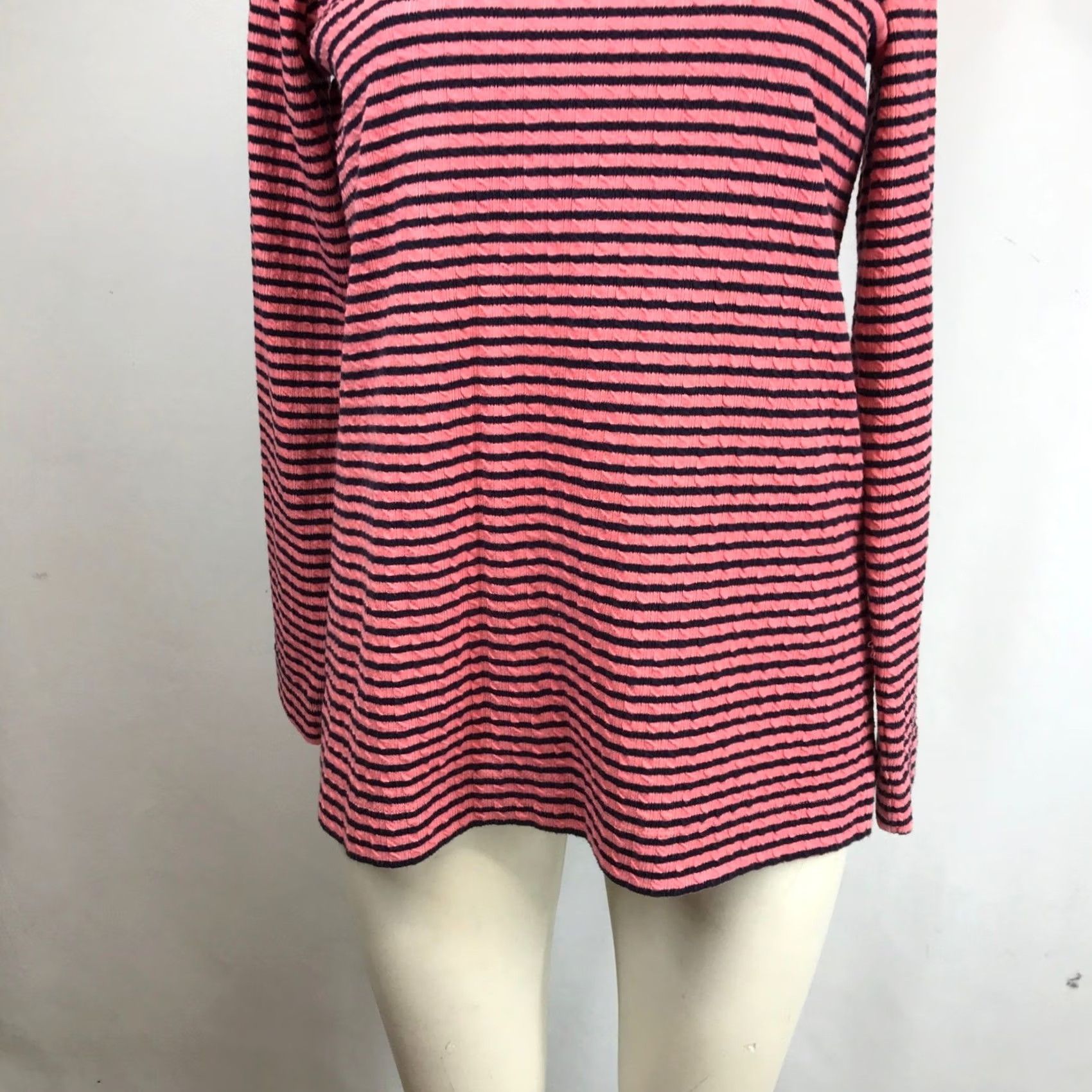 Talbots Talbots Womens Pink Navy Striped Textured Funnel Neck Button Top Size S Size S / US 4 / IT 40 - 3 Thumbnail