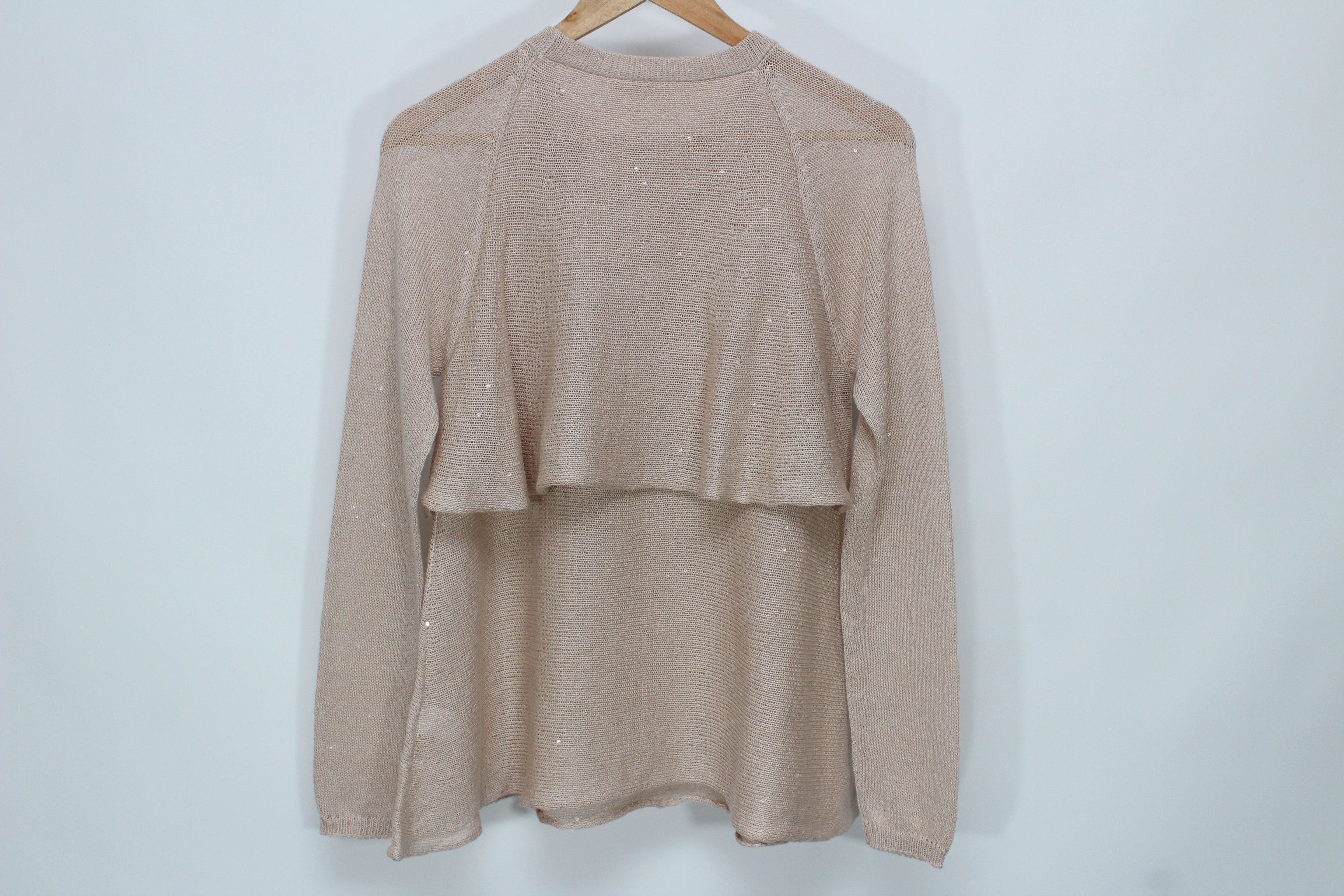 Brunello Cucinelli Brunello Cucinelli Beige Sequinned Knit Layered Sweater Sz S Size S / US 4 / IT 40 - 6 Thumbnail