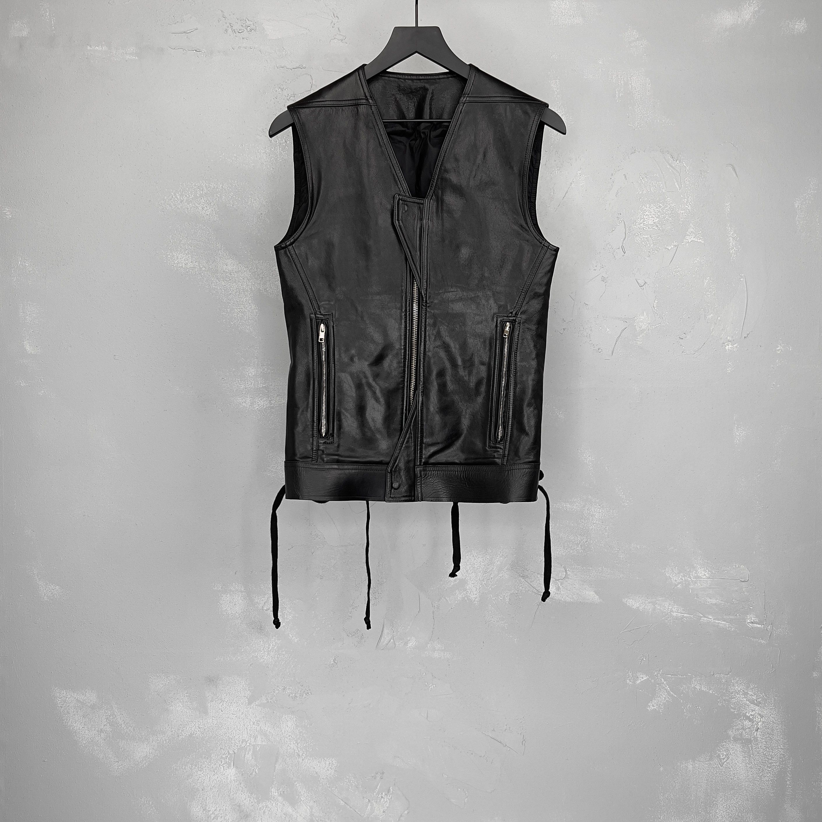 image of Rick Owens Runway S/s 2014 Vicious Calf Leather Laced Vest in Black, Men's (Size Small)