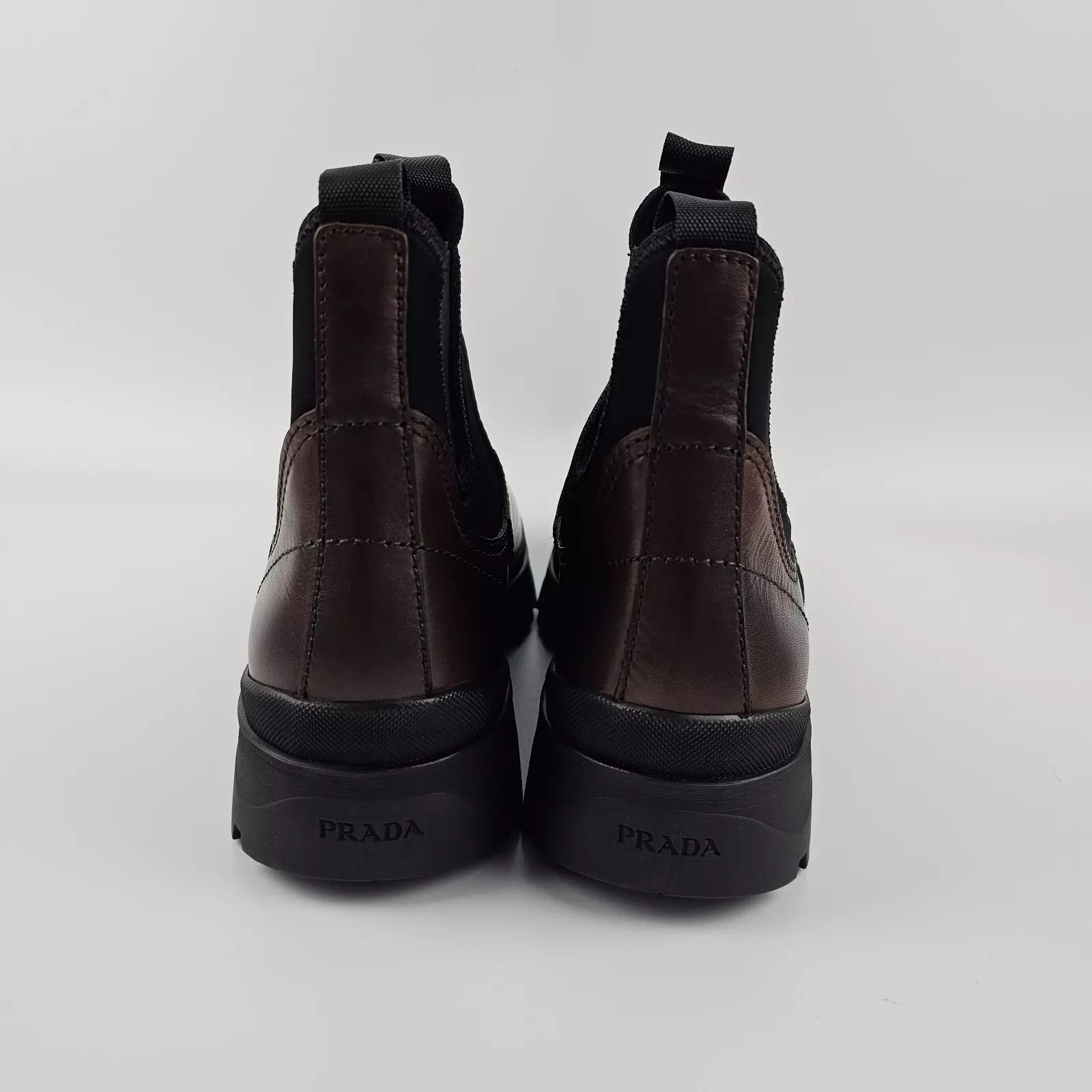 Prada PRADA Brown Leather Stretch Fabric Chelsea Boots Size US 12 / EU 45 - 6 Thumbnail