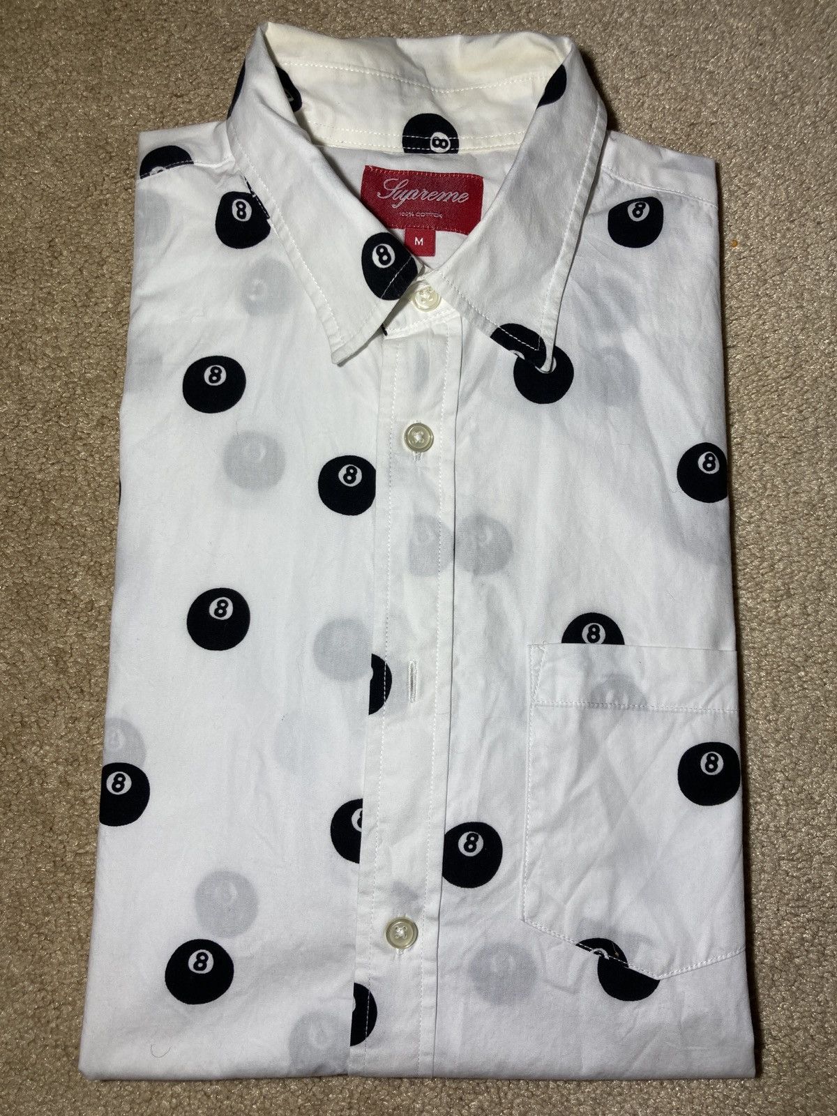 image of Fw12 Supreme 8 Ball Button Up Shirt White 2012 Dill OG Art, Men's (Size Medium)