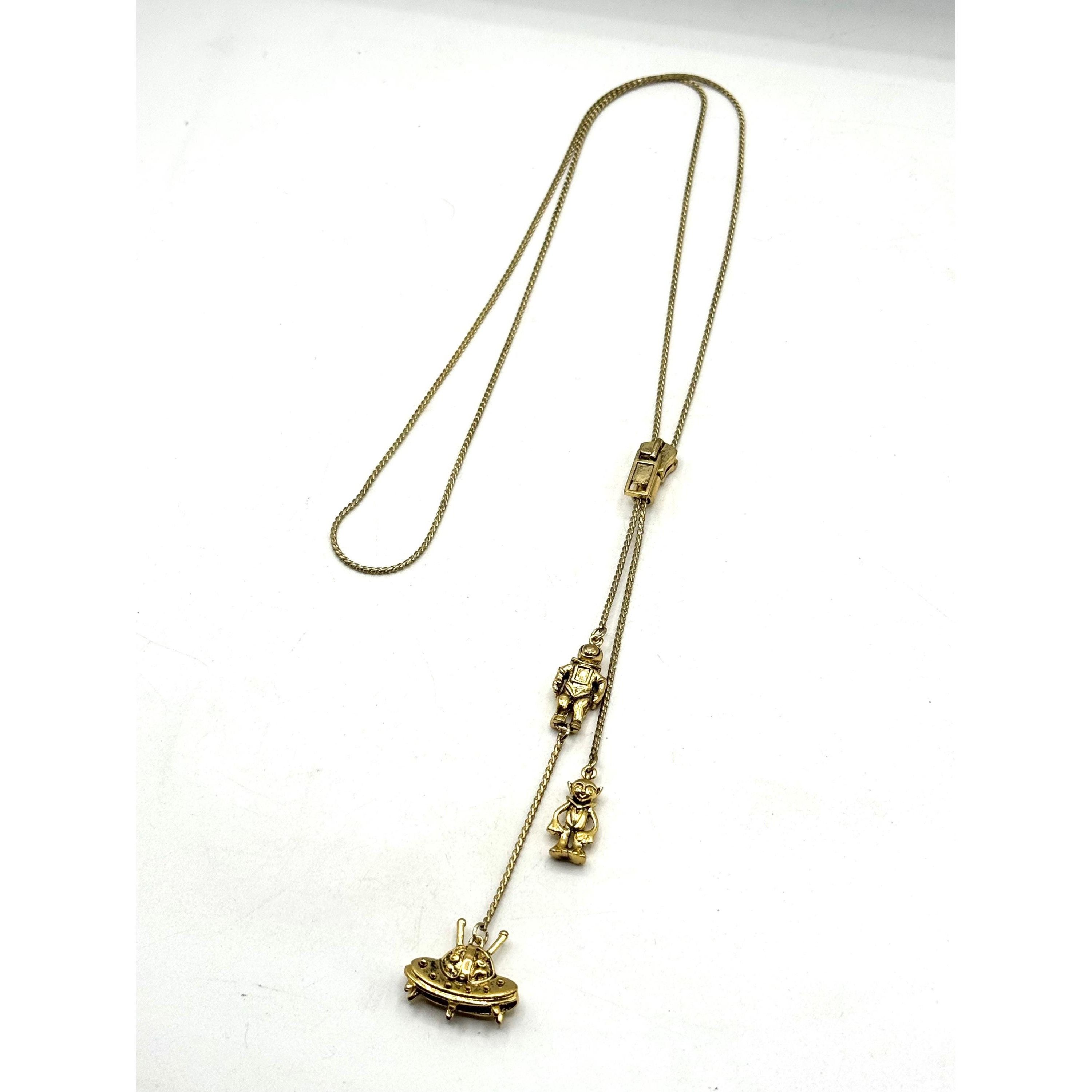 Other Vintage Gold Zipper Alien UFO Astronaut Tassel Charm Necklac Size ONE SIZE - 6 Thumbnail