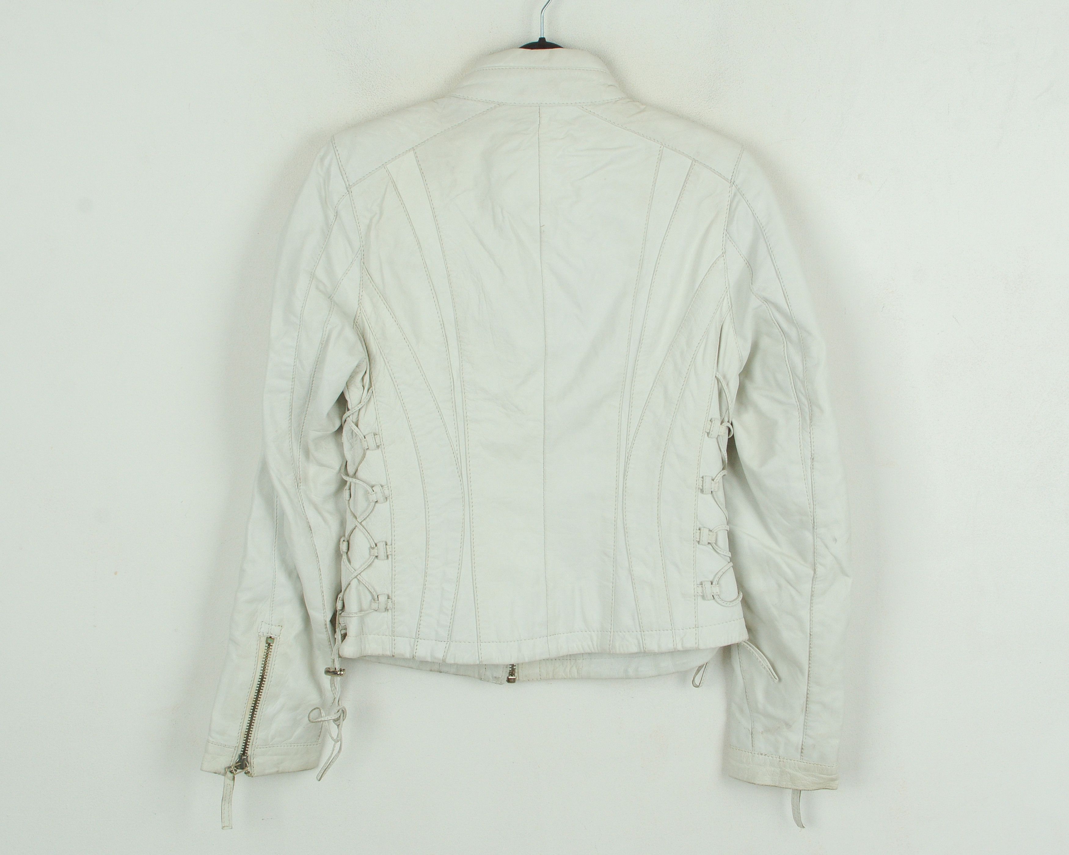 KARA Leather Jacket S Womens EU 36 Coat UK 8 White US 4 Biker Size S / US 4 / IT 40 - 5 Thumbnail