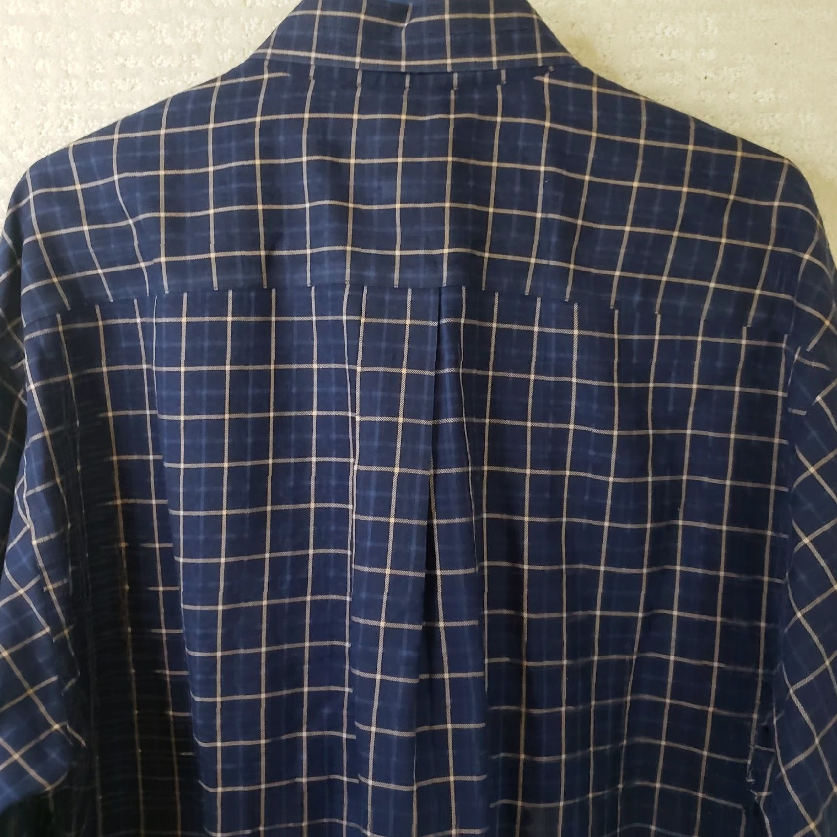 Jos. A. Bank Jos. A. Bank Executive Edition Mens L Button-Down Dress Shirt Plaid Blue Yellow 100% Cotton Convertible Cuff Long Sleeve Regular Fit Size 42R - 7 Thumbnail