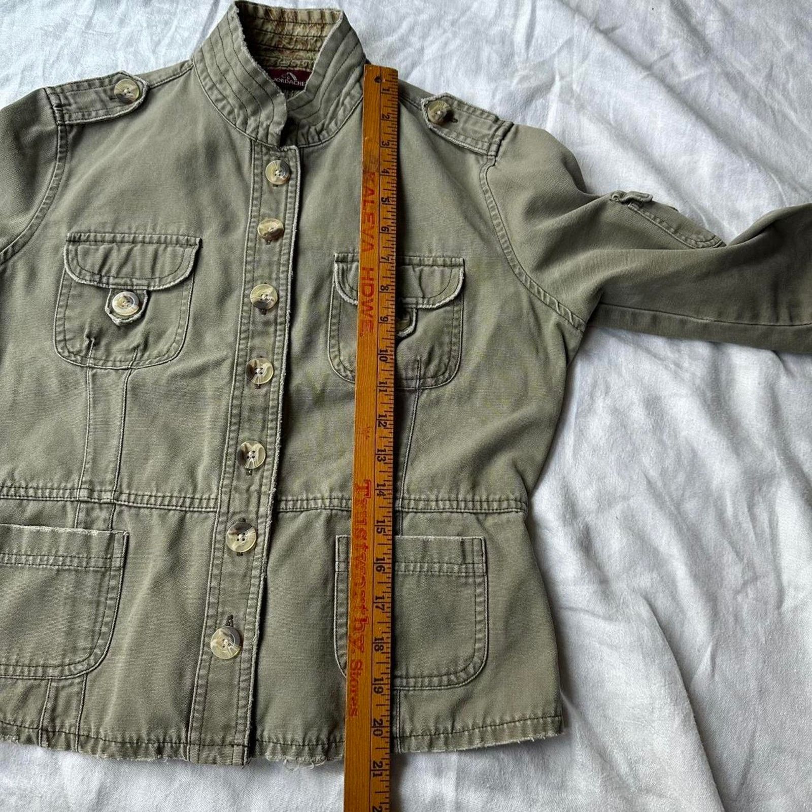 Jordache × Vintage Vintage Jordache Khaki Cotton Euro Cropped Utility Jacket Size XXS / US 00 / IT 34 - 7 Thumbnail