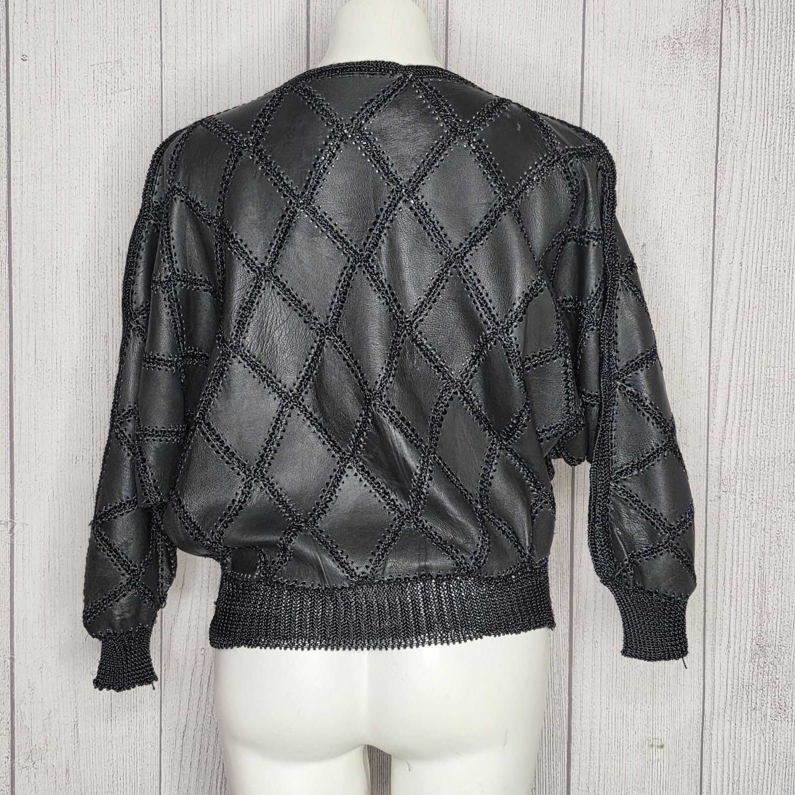Vintage VTG Leather Argyle Patchwork Batwing Top & Midi Skirt Set Size S / US 4 / IT 40 - 7 Thumbnail