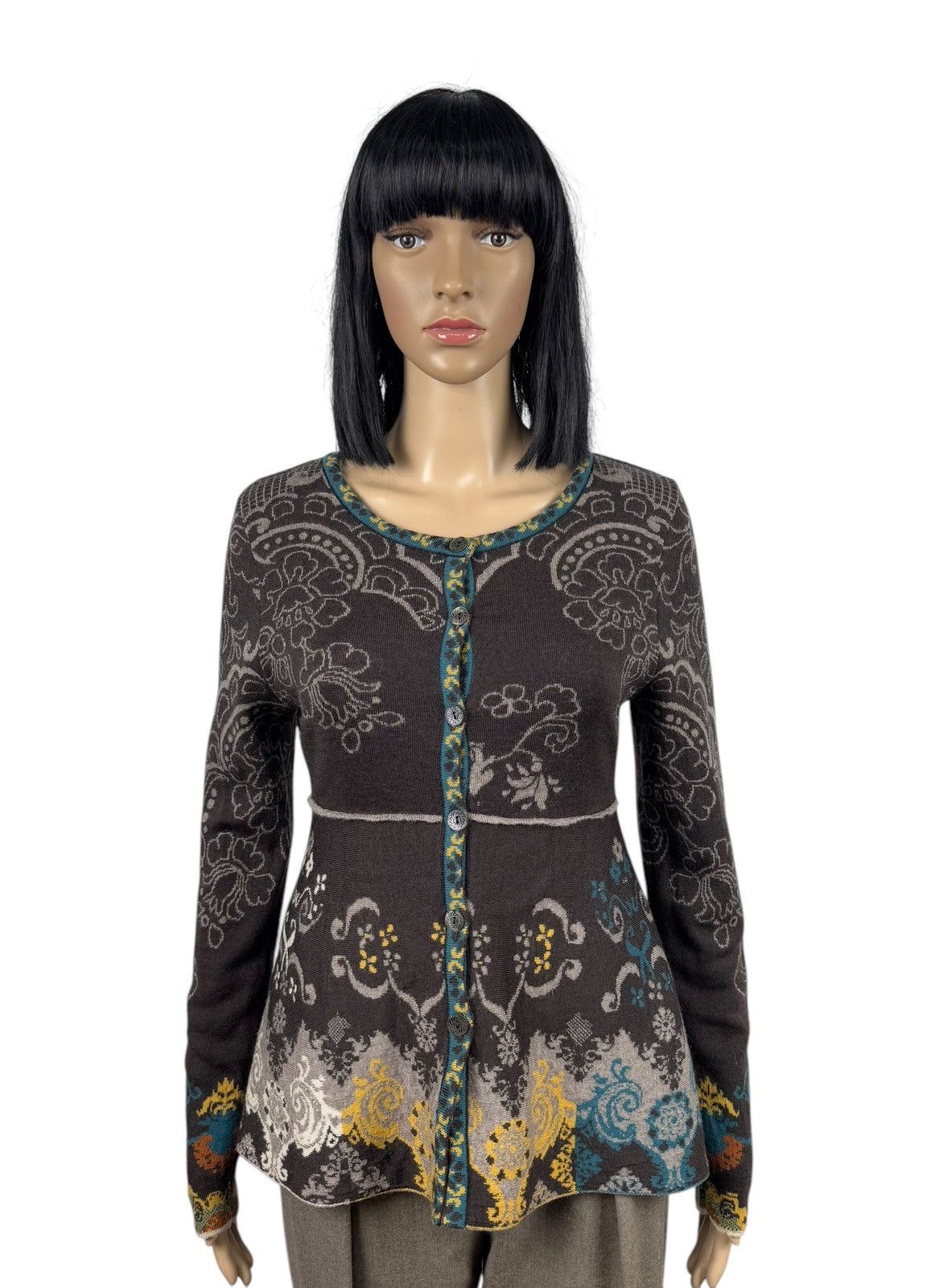 Designer Ivko Wool Cardigan Button Up Embroidered Flowers Printed Size L / US 10 / IT 46 - 1 Thumbnail