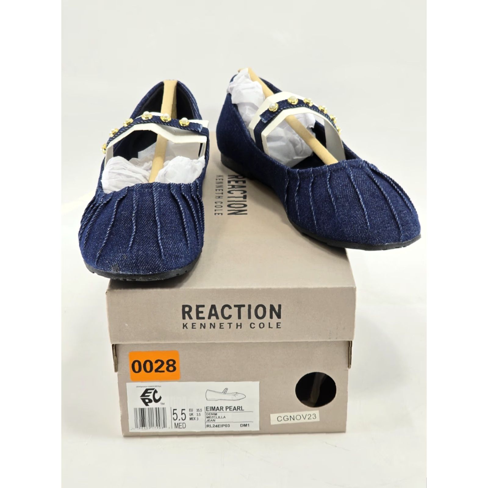 Vintage KENNETH COLE REACTION Women’s Eimar Pearl Denim Ballet Flats NIB Size 5.5 M - Blue Ballet Flat Shoe for Women Size US 4 / IT 34 - 2 Thumbnail