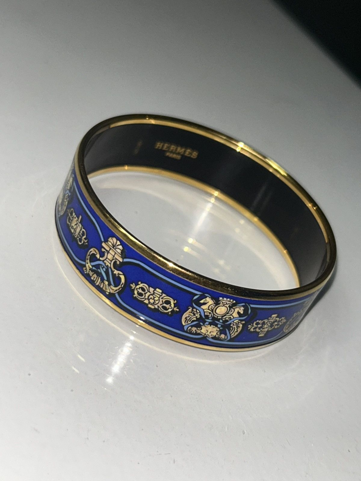 Hermes Hermes Emaille Blue Enamel Gold Plated Bangle Bracelet w Box Size ONE SIZE - 11 Thumbnail