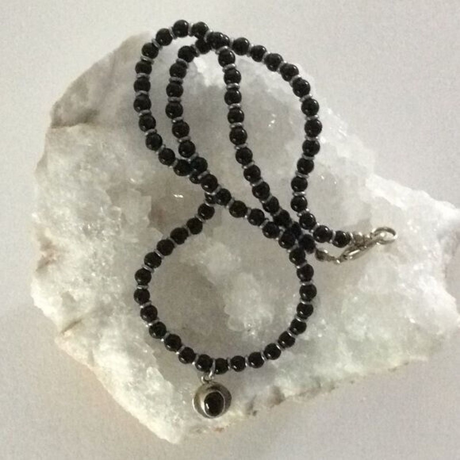Other ONYX NECKLACE Sterling And Onyx Charm Size -@9” Size ONE SIZE - 1 Thumbnail
