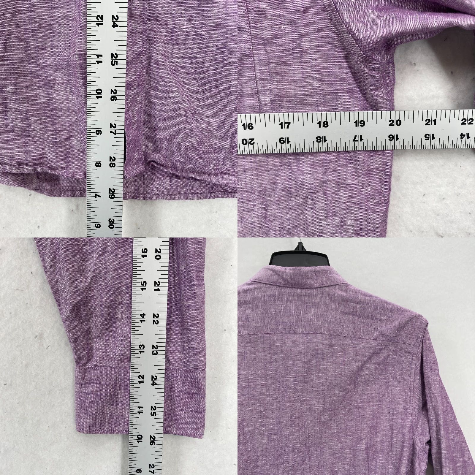 Ted Baker Ted Baker London Button Front Shirt Mens Sz 4 Purple Linen Contrast Cuff Roll Up Shirt Size US S / EU 44-46 / 1 - 8 Thumbnail