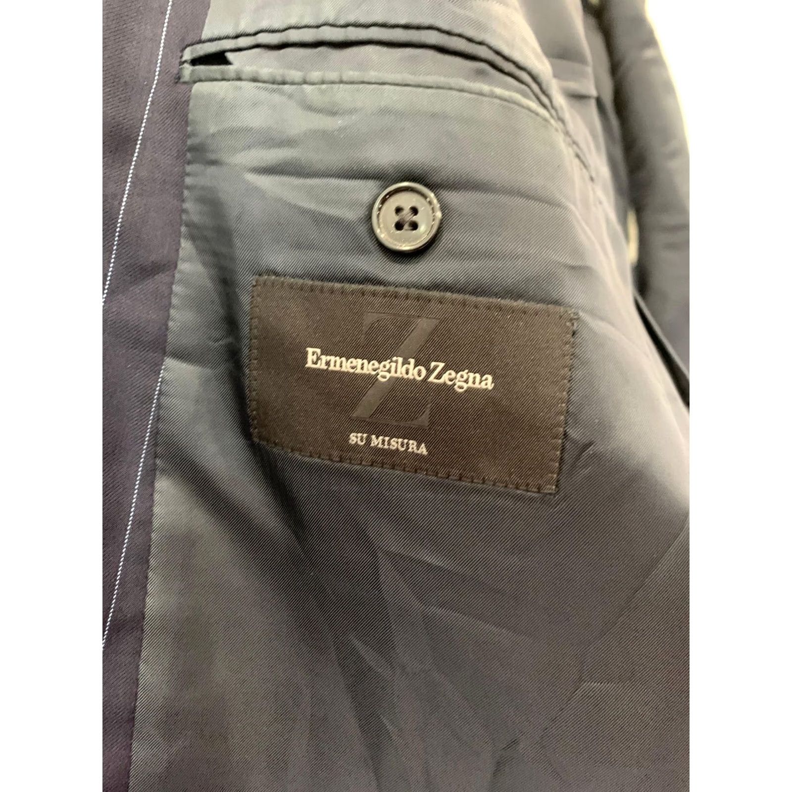 Ermenegildo Zegna VINTAGE Ermenegildo Zegna Blazer 46R Su Misura Trofeo Pinstripe Navy Switzerland 2 Piece Mens Size 46R - 4 Thumbnail