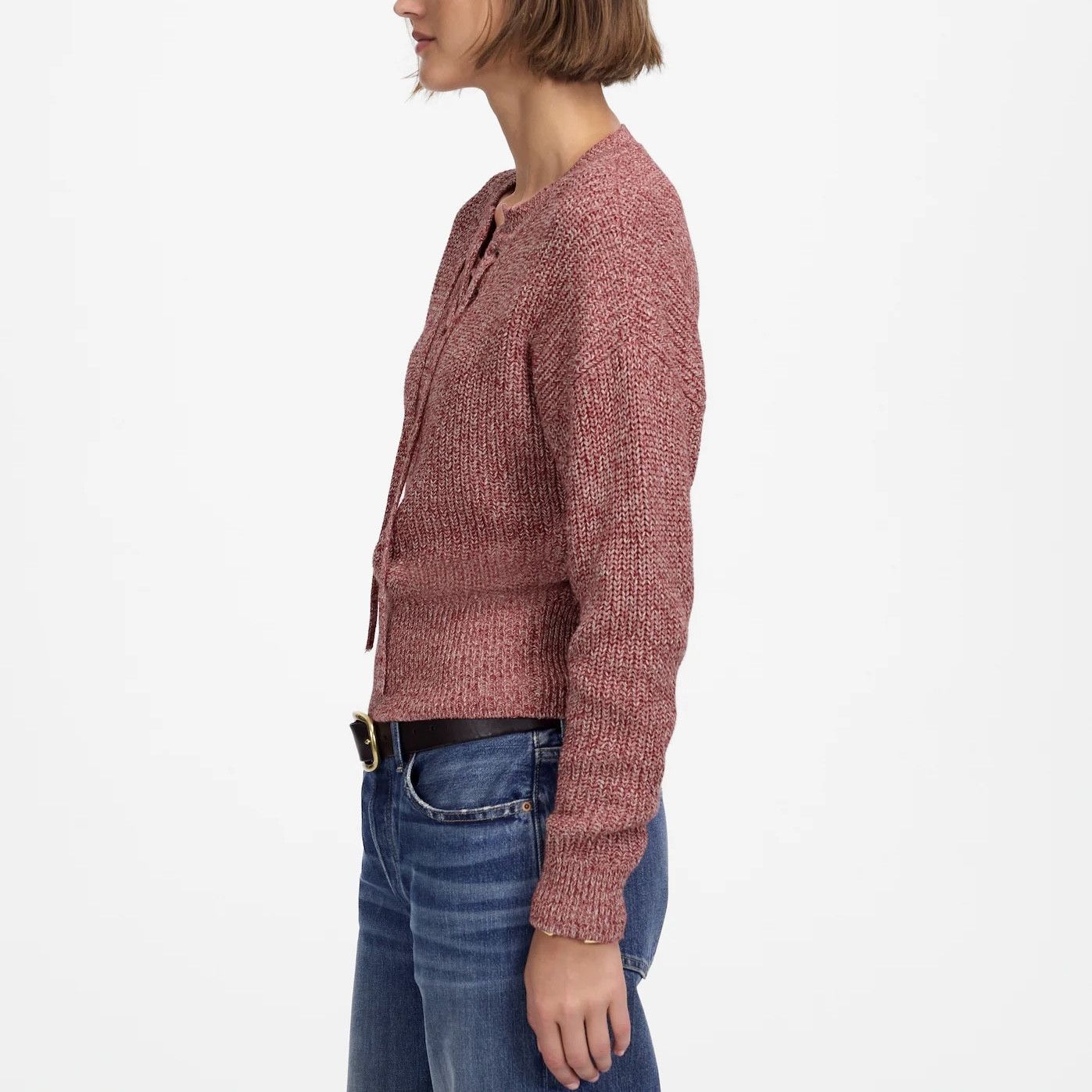 Madewell New Madewell Marled Cotton Ribbed Knit Lace Up Sweater NU660 Size XXL / US 16-18 / IT 52-54 - 2 Thumbnail
