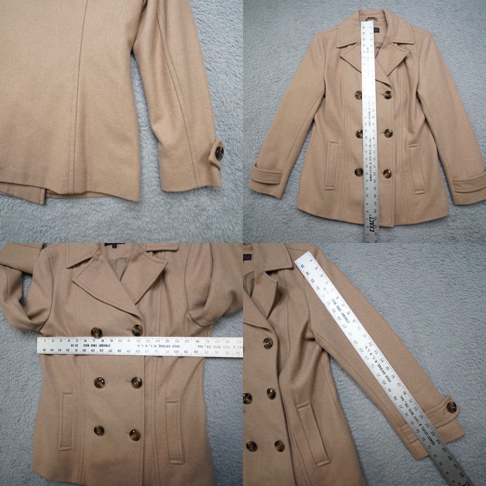 Vintage Wool Pea Coat Womens L Tan M. Julian Button Excellent Size L / US 10 / IT 46 - 9 Thumbnail