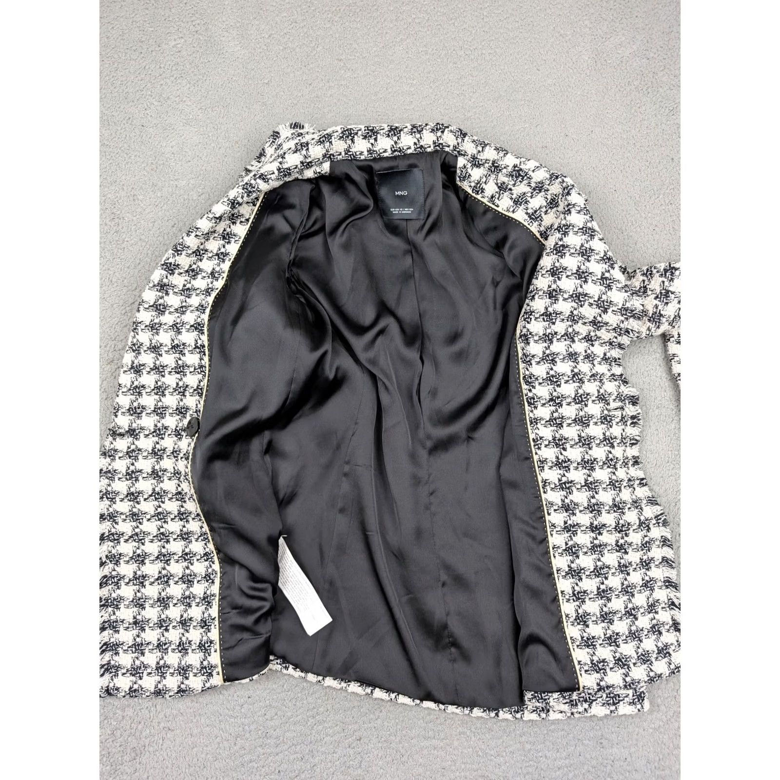 Mango MNG Blazer Womens XS Black White Tweed Houndstooth Double-Breasted Jacket Size XS / US 0-2 / IT 36-38 - 6 Thumbnail