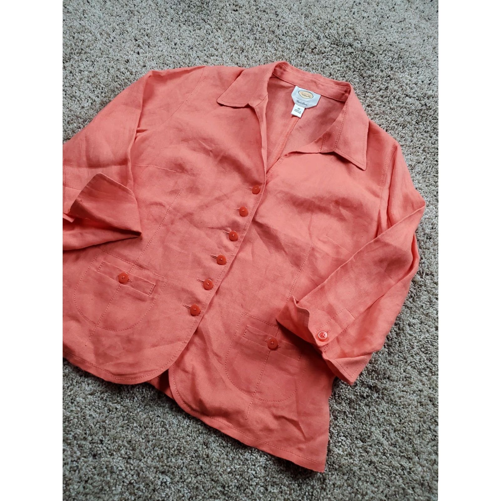 Talbots Talbots Jacket Womens 10 Orange Irish Linen Button Front Half Sleeve Size L / US 10 / IT 46 - 2 Thumbnail