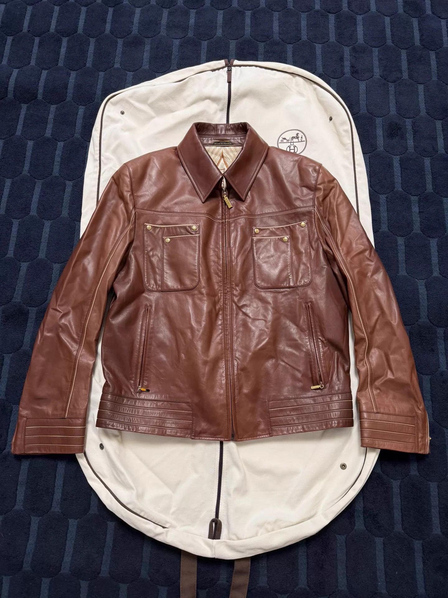Zilli Brown Leather Jacket with Pockets - Size L Size US L / EU 52-54 / 3 - 1 Thumbnail