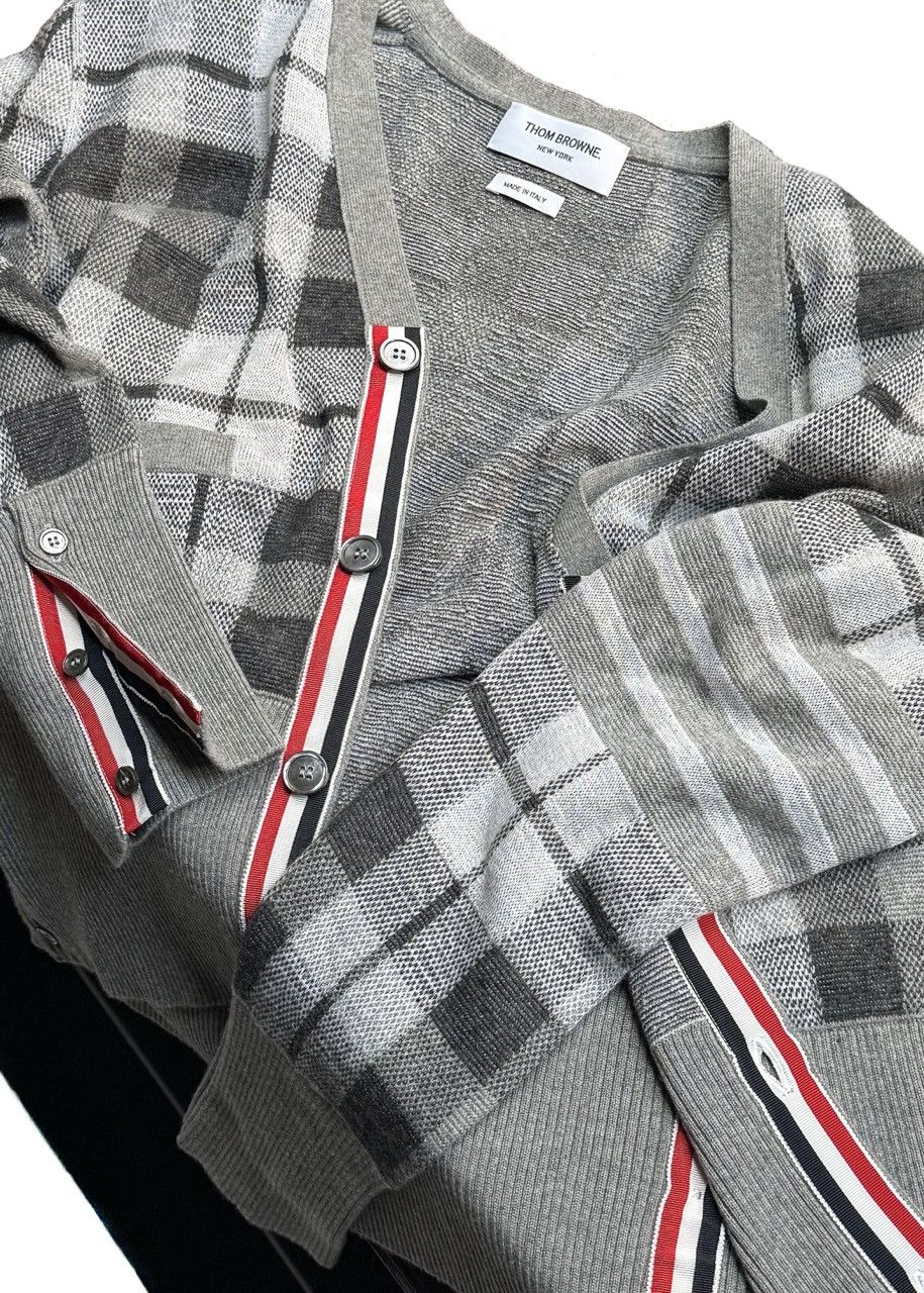 Thom Browne Thom Browne Grey Cashmere Tartan Check Cardigan Sweater Size US XL / EU 56 / 4 - 8 Thumbnail
