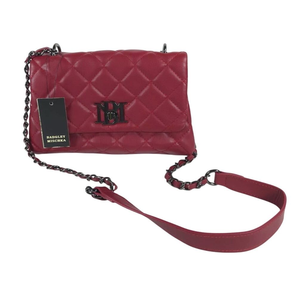 Designer Quilted Leather Red Silver Crossbody Purse