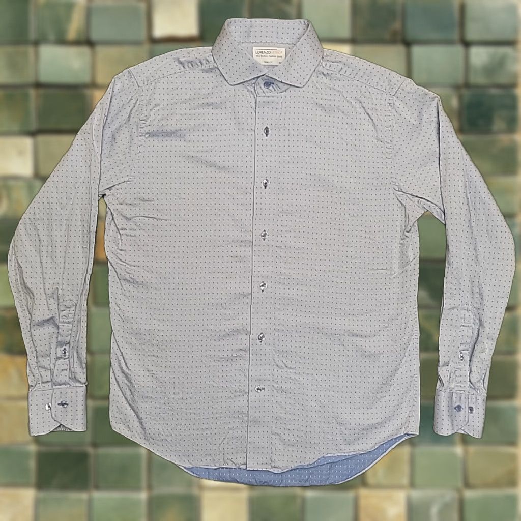 Lorenzo Uomo Lorenzo Uomo Dress Shirt Men 16 34/35 Blue Geometric Trim Fit Button 1005 Cotton Shirt Mens Regular Blue Geometric 1005 Cotton Button-Up Size 42R - 1 Thumbnail
