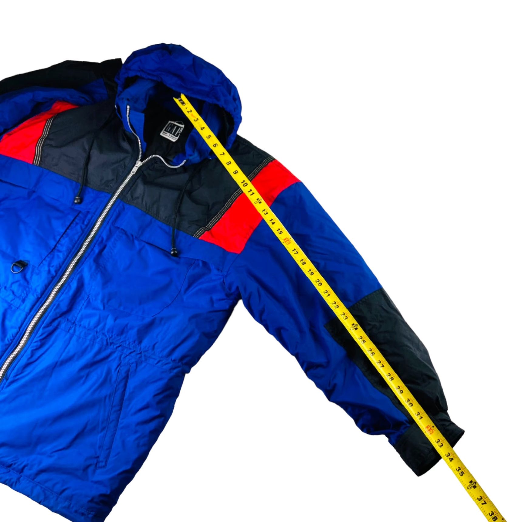 Gap VINTAGE Gap GP Tech Jacket Windbreaker M Royal Blue Black Zip Hooded Water Resistant Windproof Zipper Pockets Mens Size US M / EU 48-50 / 2 - 6 Thumbnail