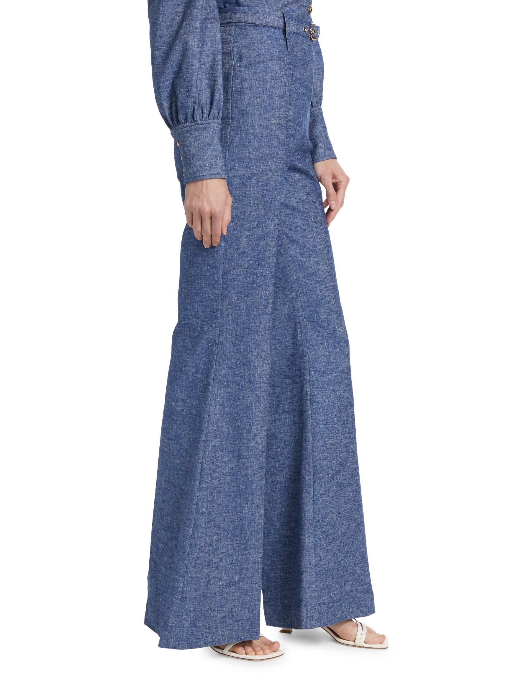 Zimmermann oc11z0825 Eden Chambray Flared Pants in Blue Size 34" / US 12 / IT 48 - 2 Thumbnail