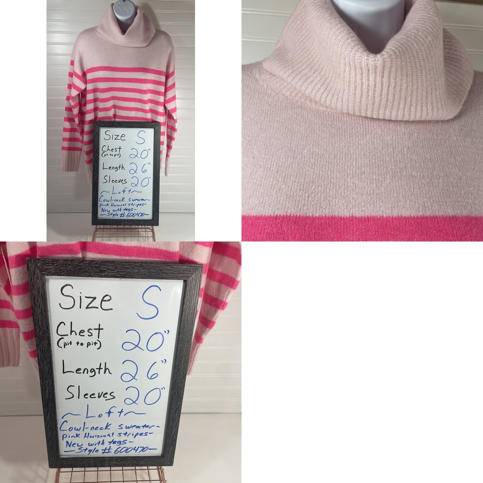 Loft Loft Women Small Cowl Neck Sweater Knit Ribbed Trim Striped Pink NWT Pullover Long Sleeve Regular Fit Size S / US 4 / IT 40 - 10 Thumbnail