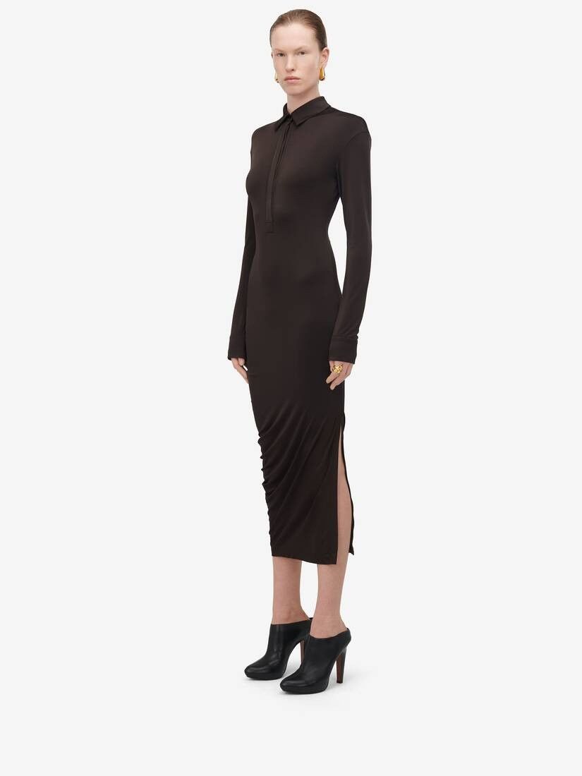 Alexander McQueen o1srvl11e0326 Fitted Shirt Dress in Brown Size S / US 4 / IT 40 - 5 Thumbnail