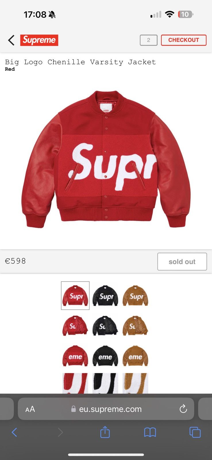 image of Supreme Big Logo Chenille Varsity Jacket in Red, Men's (Size Small)