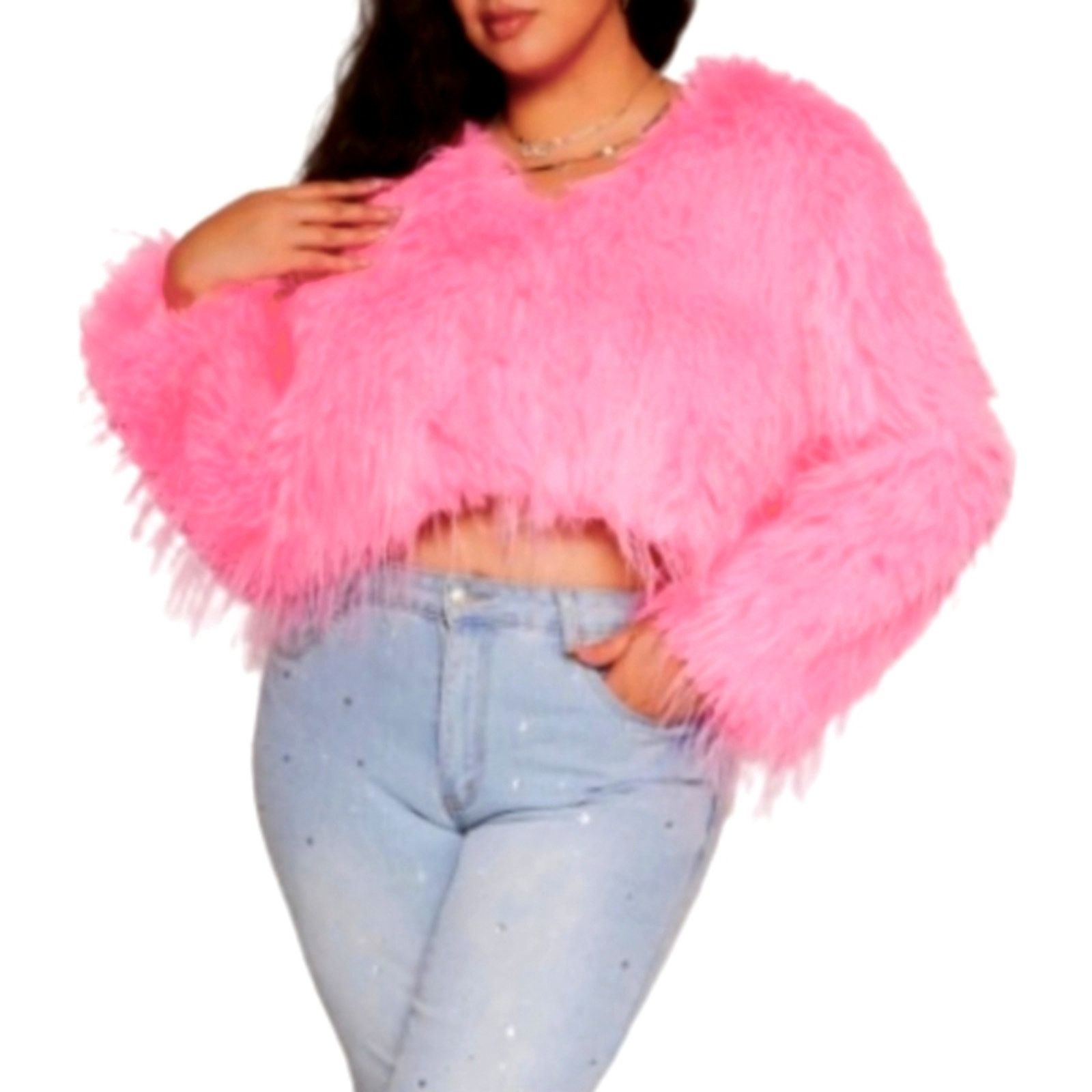 Other Hot Pink ☆ Fluffy ☆ Faux Fur ☆ Cropped Jacket 2x ☆ NWT Size XXL / US 16-18 / IT 52-54 - 2 Thumbnail