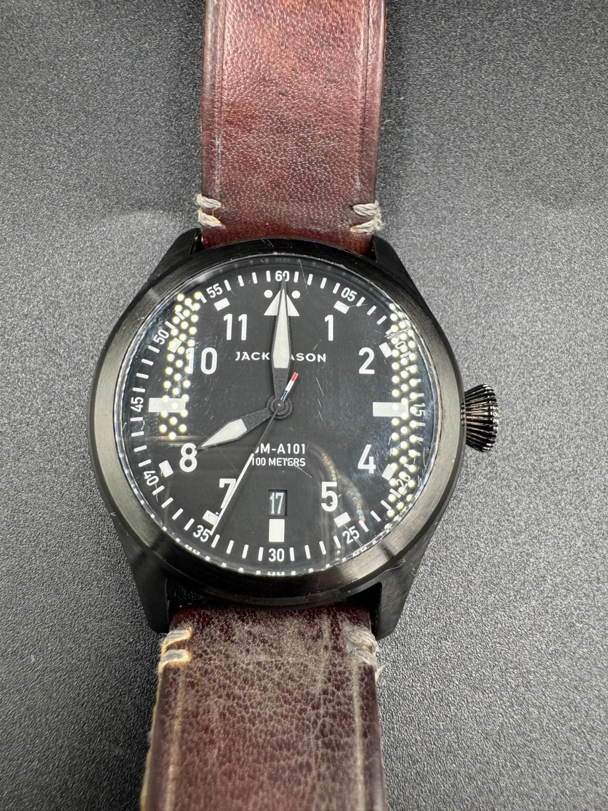 Other Jack Mason JM-A101 Aviation Black PVD Pilot Watch Leather St Size ONE SIZE - 8 Thumbnail