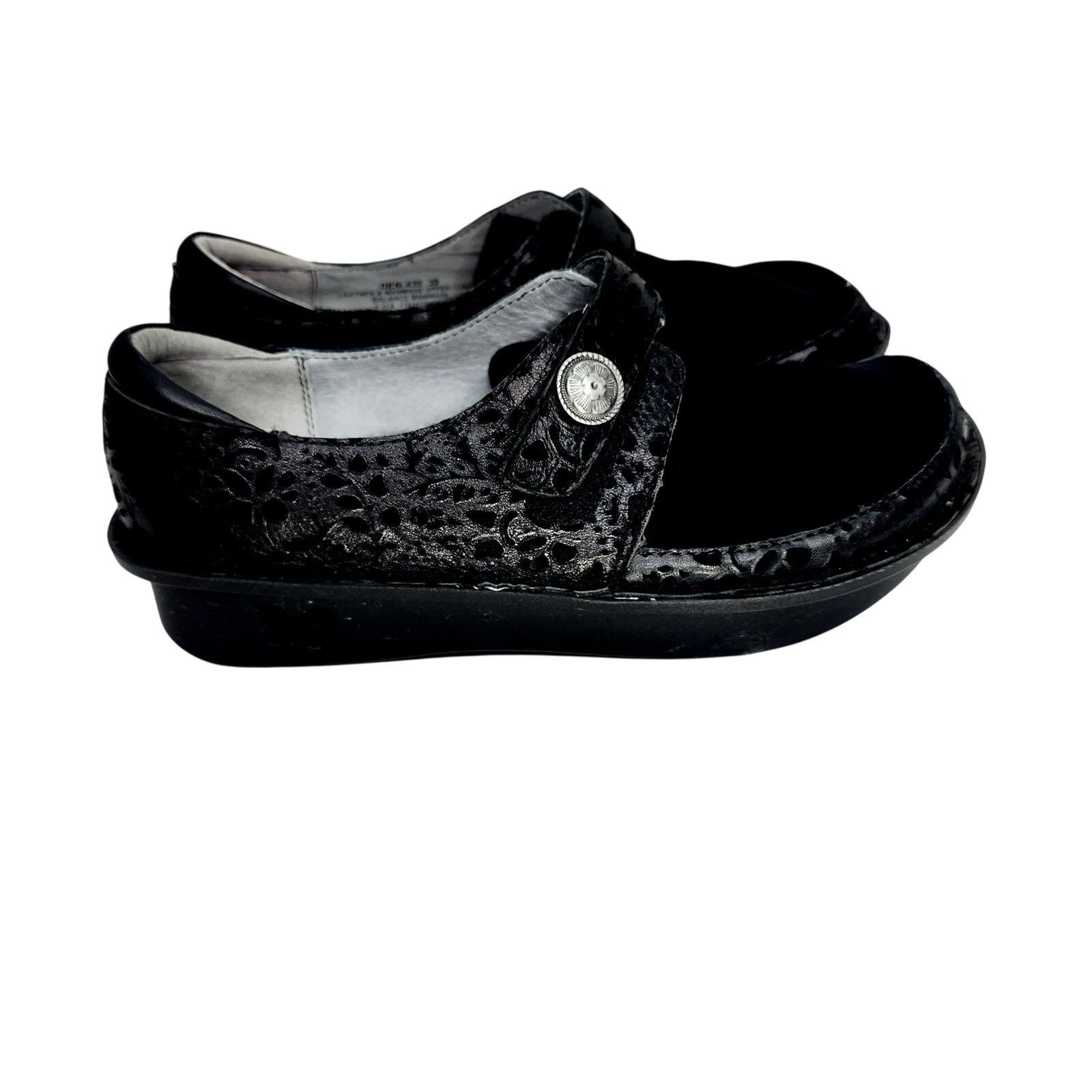 Other Alegria Black Leather Floral Embossed And Neoprene Shoes Size US 9 / IT 39 - 1 Thumbnail