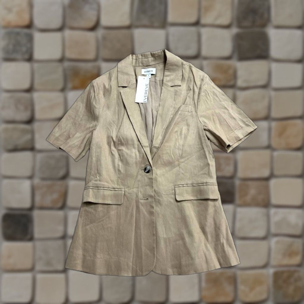 Vintage Evereve Grayson Blazer Jacket Women Small Beige Linen Single Breasted Formal New - Vintage? No Size S / US 4 / IT 40 - 1 Thumbnail